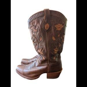 Sonora Floral Inlay Snip Toe Western Style Cowboy Boot Women's Size 8.5B